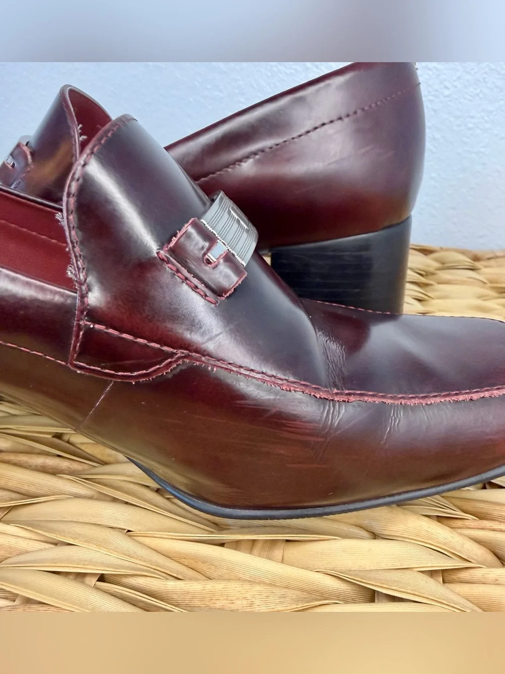 Burgundy Leather Block Heel Women’s Loafers - Lauren Ralph Lauren, Size 7.5